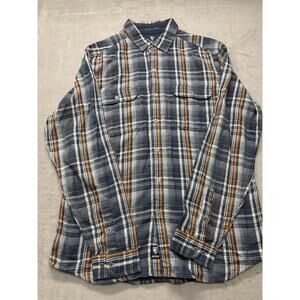 Kuhl Shirt Mens Large Blue Orange Plaid Long Sleeve Button Down Outdoor Hiking